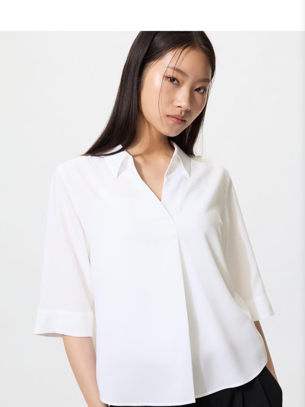 Uniqlo Rayon Skipper Collar Blouse | 3/4 Sleeve